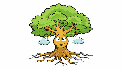 Fototapete - A sy oak tree standing tall and proud amidst a raging storm. The trees deep roots and solid trunk symbolize the leaders resilience and stability in. Cartoon Vector.