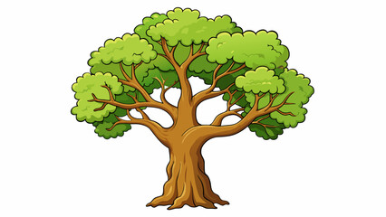 Poster - A sy oak tree with thick branches reaching towards the sky and a gnarled trunk that bears the scars of years of weathering.. Cartoon Vector.