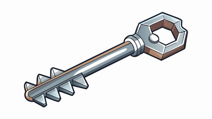 Poster - A sy metal key with jagged teeth and a shiny silver finish.. Cartoon Vector.