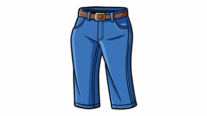 Poster - A sy pair of dark blue denim jeans with a straight leg . The jeans have five pockets and a medium wash giving them a slightly wornin look. They also. Cartoon Vector.