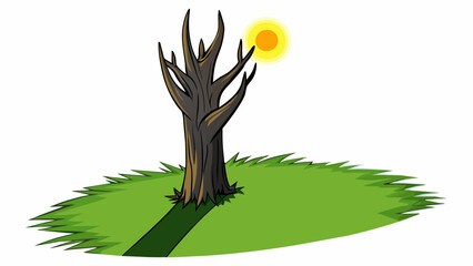 Poster - A tall dark shadow of a tree stretched across the grass casting long pointed fingers towards the setting sun.. Cartoon Vector.