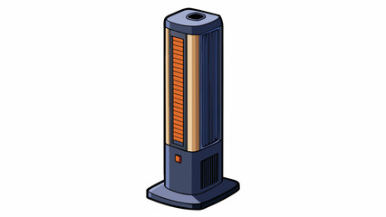 Fototapete - A tall towershaped heater with a sleek black exterior and a digital display screen. It has a remote control for convenience and oscillates to evenly. Cartoon Vector.