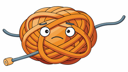 Poster - A tangled knot in a ball of yarn making it difficult to unravel and causing frustration.. Cartoon Vector.
