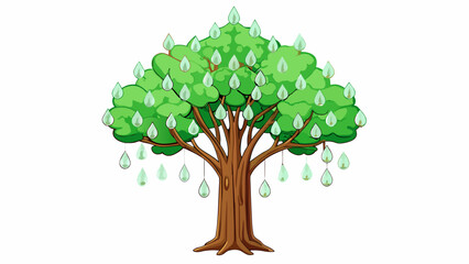 Fototapete - A tall tree with numerous thick green leaves and small white tetshaped flowers cascading down its branches. This annual plant adds a vibrant pop of. Cartoon Vector.