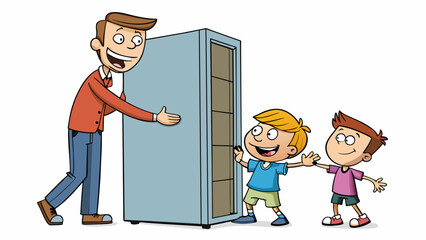 Poster - A tall stout figure shoving a smaller younger child into a locker their friends cruel laughter echoing through the hallway.. Cartoon Vector.