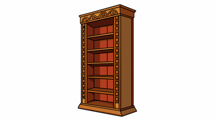 Fototapete - A tall wide bookshelf made of darkbrown mahogany wood. The bookshelf has intricate carvings along the edges and can hold hundreds of books on its. Cartoon Vector.