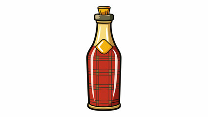 Poster - A tall slender bottle adorned with a tartan label and silver cap holding a golden liquid that glistens under the light. With a bold peaty flavor and a. Cartoon Vector.