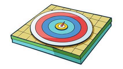 Poster - A target is a square sheet of paper with a black dot in the center. Around the dot are several rings each with a different color representing. Cartoon Vector.