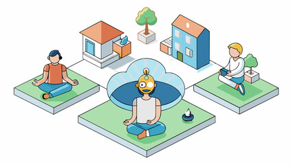Fototapete - A tech company incorporates mindfulness practices into their daily routine providing employees with meditation rooms and hosting yoga classes.. Cartoon Vector.