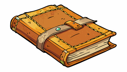 Fototapete - A tattered leatherbound journal filled with handwritten notes and musings its pages stained with ink and crinkled with age.. Cartoon Vector.