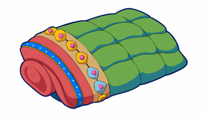 Aufkleber - A thick heavy blanket made of insulating material and adorned with colorful designs. This blanket is crucial for keeping warm in cold weather and is. Cartoon Vector.