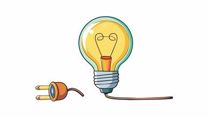 Poster - A third illustration displays a long thin tube with a glass bulb on one end. Inside the bulb there is a glowing filament that produces light when. Cartoon Vector.