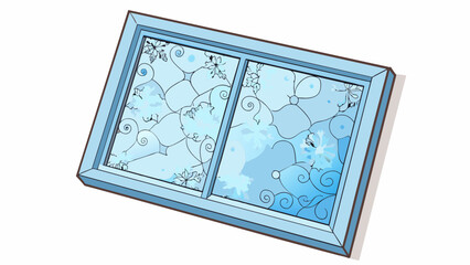Poster - A thin layer of icy frost covering a window pane giving the glass a textured opaque look. The frost has formed in intricate patterns resembling. Cartoon Vector.