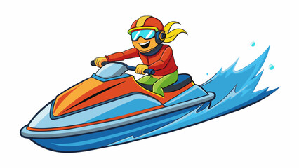 Aufkleber - A thrilling ride on a jet ski with the powerful watercraft skimming across the surface of the ocean. The jet ski is compact and agile able to make. Cartoon Vector.