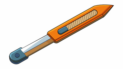 Poster - A thin sharp tool with a metal blade and plastic handle. It is used for ting paper fabric or other materials with precision.. Cartoon Vector.