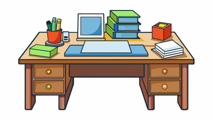 Poster - A tidy and wellorganized desk with no clutter or stray papers in sight.. Cartoon Vector.