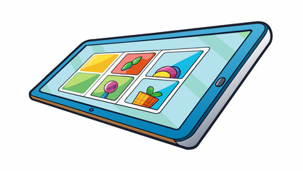 Poster - A thin flexible sheet of glass with a metal frame resembling a large tablet. It responds to touch and displays vivid colors and images.. Cartoon Vector.