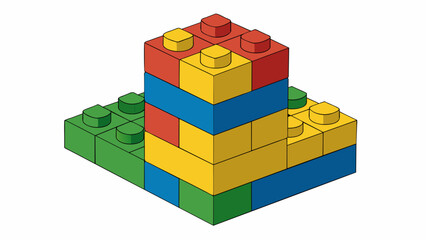 Poster - A toy block set A box filled with varioussized blocks made of lightweight colorful plastic. They can be stacked on top of each other to create. Cartoon Vector.
