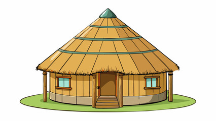 Canvas Print - A traditional dwelling built with natural materials and designed to withstand the local climate and conditions. Its architecture and layout reflect. Cartoon Vector.