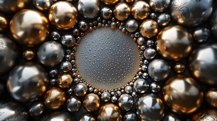 Canvas Print - background circle with concentric rings of metallic spheres in shades of silver and gold