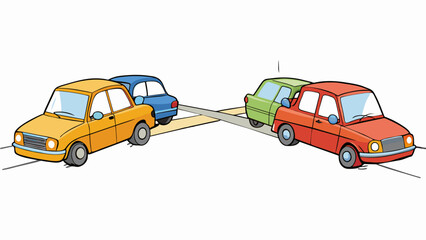Aufkleber - A traffic jam caused by two cars trying to merge into the same lane honking their horns and refusing to let each other pass.. Cartoon Vector.