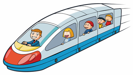 Poster - A train speeds through a tunnel its wheels clacking on the tracks. Inside passengers sit in plush seats watching the world blur by through the window.. Cartoon Vector.