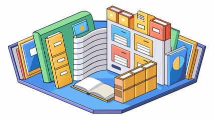 Fototapete - A vast virtual library filled with billions of pages of text images and videos accessed through web browsers.. Cartoon Vector.