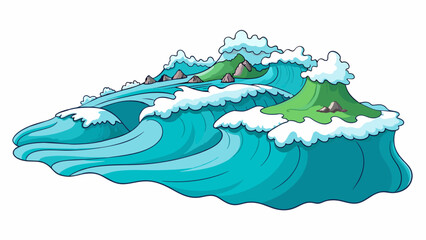 Poster - A vast ocean stretching out endlessly with waves crashing against the shore in a mesmerizing rhythm.. Cartoon Vector.
