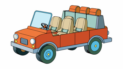 Wall Mural - A vehicle made of metal and plastic typically fourwheeled equipped with seats and a steering wheel designed to transport individuals who communicate. Cartoon Vector.