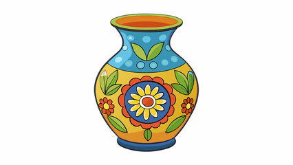 Poster - A vase with intricate and delicate handpainted floral patterns complete with a glossy glaze that accentuates its vibrant colors.. Cartoon Vector.