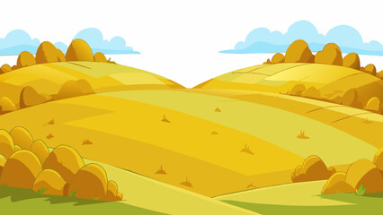 Aufkleber - A vast open lot with nothing but gentle rolling hills covered in golden grass creating a breathtaking landscape.. Cartoon Vector.