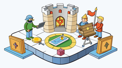 Fototapete - A virtual escape room game set in a fictional medieval castle where players must solve puzzles and riddles to escape before time runs out all through. Cartoon Vector.