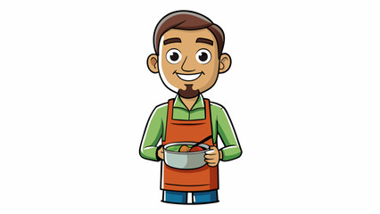 Poster - A volunteer at a local soup kitchen wearing a matching apron and serving food with a genuine smile embodying a sense of altruism and purpose.. Cartoon Vector.