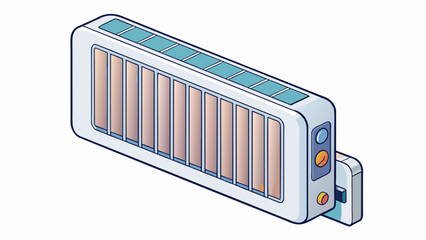 Fototapete - A wallmounted panel heater with a slim white design. It uses convection heating technology and can be controlled through a smartphone app.. Cartoon Vector.