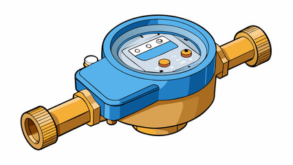 Wall Mural - A water meter A mechanical device that measures the amount of water used in a household usually located near the main water supply. It tracks usage. Cartoon Vector.