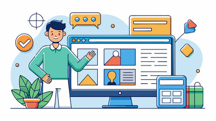 Aufkleber - A welldesigned website should have a userfriendly layout visually appealing graphics and fonts and easy navigation to different pages. describing. Cartoon Vector.