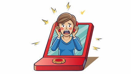 Aufkleber - A womans phone loudly ringing during a silent meditation session disrupting the peace and causing her to turn bright red with embarrassment.. Cartoon Vector.