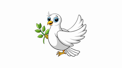 Poster - A white dove holding an olive branch in its beak is a classic representation of the theme of peace. The birds gentle demeanor and the simple olive. Cartoon Vector.