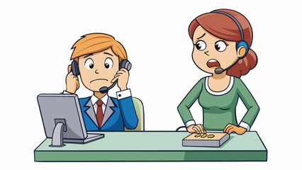 Fototapete - A woman on the phone with a customer service representative voicing her dissatisfaction with a faulty electronic device that she had recently. Cartoon Vector.