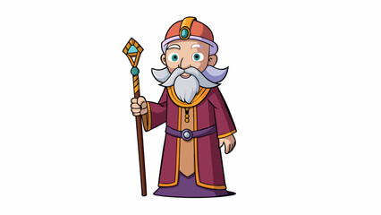 Aufkleber - A wise old man with an air of benevolence and wisdom adorned in simple yet elegant robes and carrying a staff adorned with precious gems revered and. Cartoon Vector.