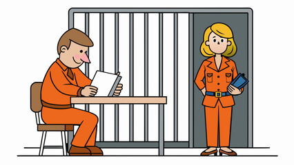 Poster - A woman sitting in a jail cell the metal bars casting shadows on her face. She is wearing an orange jumpsuit and her hair is disheveled. On the other. Cartoon Vector.