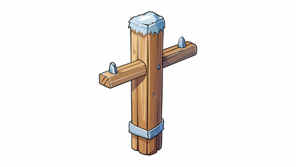 Wall Mural - A wooden fence post covered in a thin layer of frost giving it a frosty silvery sheen. The frost has formed in tiny droplets making the post feel cool. Cartoon Vector.