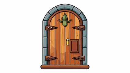 Poster - A wooden saloon door The door is made of sy weathered wood and is split down the center allowing for easy passage. The top half of the door features a. Cartoon Vector.