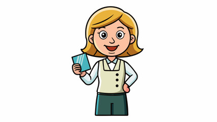 Fototapete - A woman holding a small piece of paper with a picture of a fish on it is an example of a fishing licence. The licence grants her permission to fish in. Cartoon Vector.