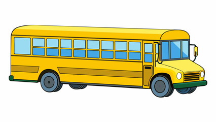 Aufkleber - A yellow school bus with a large rectangular body and two rows of windows on either side. It has a flat front with a large windshield and double doors. Cartoon Vector.