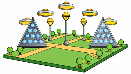 Poster - Above the field there are several large lights that illuminate the entire league at night. These lights allow for games to be played in the dark and. Cartoon Vector.