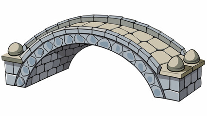 Aufkleber - An arched stone bridge crafted from smooth gray rocks and adorned with intricate carvings crossing over a peaceful canal.. Cartoon Vector.