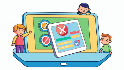 Fototapete - An electronic device with a parental control feature allowing parents to restrict certain content or features from being accessed by their children.. Cartoon Vector.
