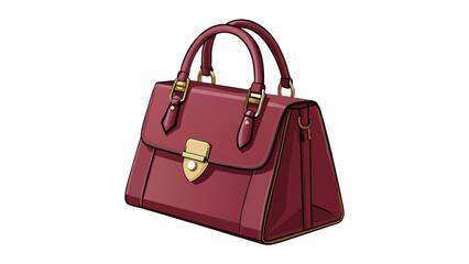 Aufkleber - An elegant structured satchel handbag in a rich burgundy color. The bag is made of genuine leather with gold hardware and features a top handle and a. Cartoon Vector.
