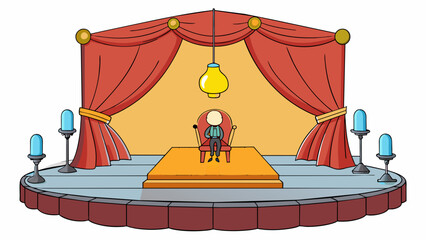 Poster - An empty stage with a lone chair and a single light bulb hanging above it as a lone performer dives into a raw and emotional oneperson show drawing. Cartoon Vector.
